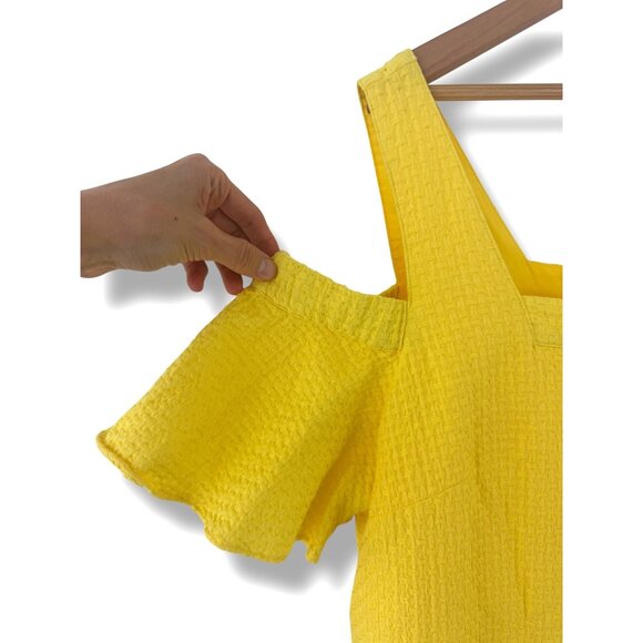 J. Crew Bright Yellow Basketweave Cold Shoulder Sundress Size XL‎ Summer - Picture 6 of 11